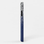 Zilveren Navy Blauwe Glitter Meisjesnaam Monogram Case-Mate iPhone Case (Achterkant/rechts)