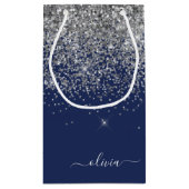 Zilveren Navy Blauwe Glitter Meisjesnaam Monogram Klein Cadeauzakje (Achterkant)
