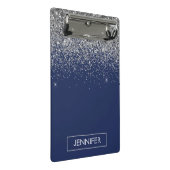 Zilveren Navy Blauwe Glitter Meisjesnaam Monogram Mini Klembord (Schuin)