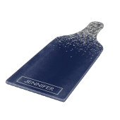 Zilveren Navy Blauwe Glitter Meisjesnaam Monogram Snijplank (Hoek)