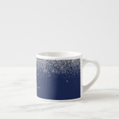 Zilveren Navy Blauwe Glitter Metaal Monogram Naam Espresso Kop (Rechts)