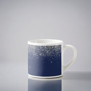 Zilveren Navy Blauwe Glitter Metaal Monogram Naam Espresso Kop