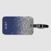Zilveren Navy Blauwe Meisjesachtige Glitter Glans Bagagelabel (Voorkant (horizontaal))