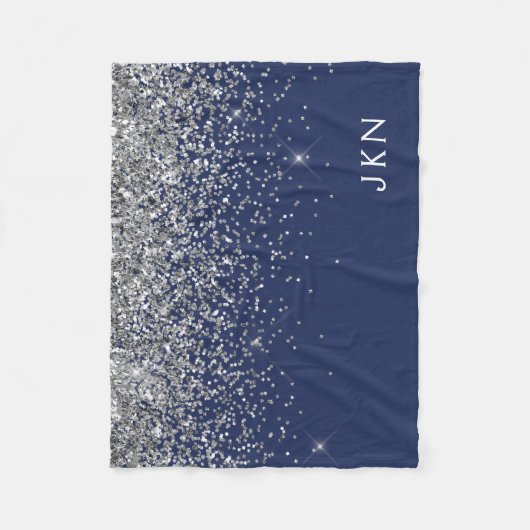 Zilveren Navy Blauwe Meisjesachtige Glitter Glans Fleece Deken (Voorkant)