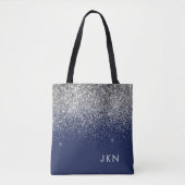 Zilveren Navy Blauwe Meisjesachtige Glitter Glans  Tote Bag (Voorkant)