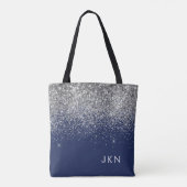 Zilveren Navy Blauwe Meisjesachtige Glitter Glans  Tote Bag (Achterkant)
