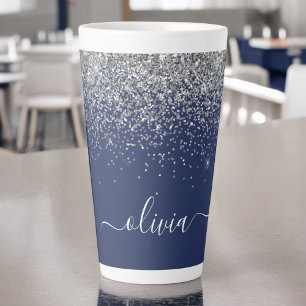 Zilveren Navy Blauwe Meisjesachtige Glitter Schitt Latte Mok