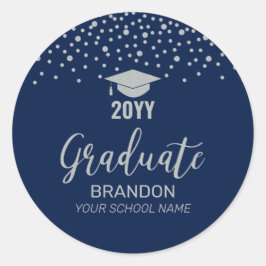 Zilveren Navy Confetti 2022 Afstudeerfeest Favor Ronde Sticker