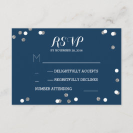 Zilveren Navy Confetti Elegante Trouwen RSVP Kaart