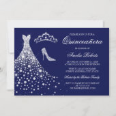 Zilveren Navy Diamond Jurk Tiara Quinceanera Kaart (Voorkant)