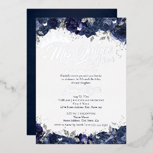 Zilveren Navy Roze Mis Quince Quinceanera  Folie Uitnodiging