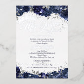 Zilveren Navy Roze Mis Quince Quinceanera  Folie Uitnodiging (Voorkant)