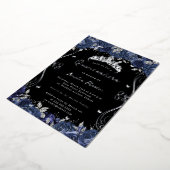Zilveren Navy Swirl Scroll Floral Quinceanera Folie Uitnodiging (Gedraaid)