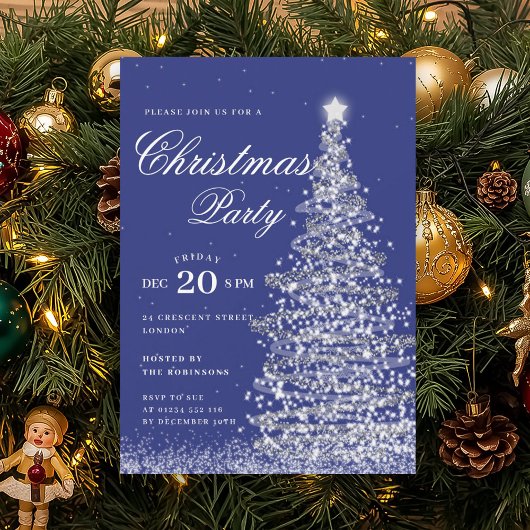 Zilveren Navy Winter Kerstboom Vakantie Feestje Kaart