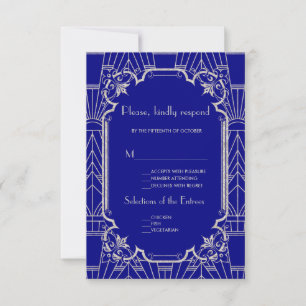 Zilveren Navyblauwe Great Gatsby Art Deco Jaren 20 RSVP Kaartje