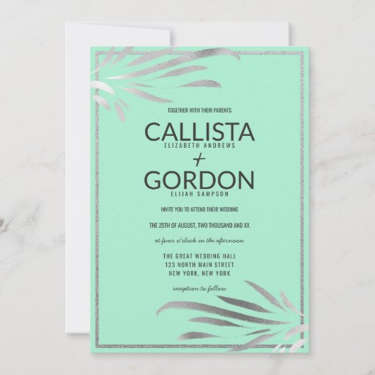 Zilveren Neo Mint Verlaat Glitter Border Wedding Kaart (Voorkant)