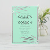 Zilveren Neo Mint Verlaat Glitter Border Wedding Kaart (Staand voorkant)