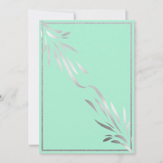 Zilveren Neo Mint Verlaat Glitter Border Wedding Kaart (Achterkant)