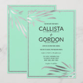 Zilveren Neo Mint Verlaat Glitter Border Wedding Kaart (Voorkant / Achterkant)