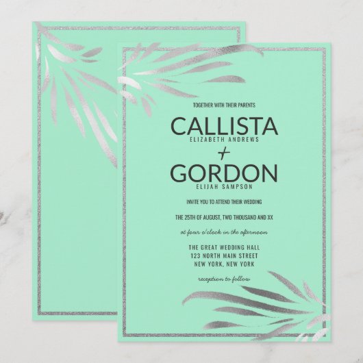 Zilveren Neo Mint Verlaat Glitter Border Wedding Kaart (Voorkant / Achterkant)