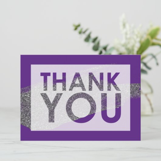 Zilveren nep glinsterborstel op paars met uitgesne bedankkaart (Staand voorkant)