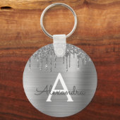 Zilveren nep glinsterend roestvrij staal monogram sleutelhanger (Voorkant)