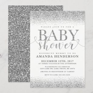 Zilveren Nep Glitter Baby Shower Uitnodiging