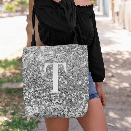 Zilveren Nep Glitter Bokeh Glitters Monogram Tote Bag