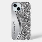 Zilveren Nep Glitter Glam Bling Gepersonaliseerde Case-Mate iPhone Case (Achterkant)