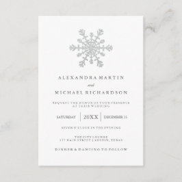 Zilveren nep glittersneeuwvlok bruiloft RSVP kaartje