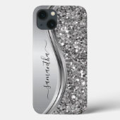 Zilveren nepglitter glansrijk Bling gepersonalisee Case-Mate iPhone Case (Achterkant)