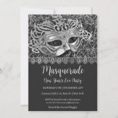 Zilveren Nieuwjaarsfeest Maskerade Uitnodiging (Voorkant)