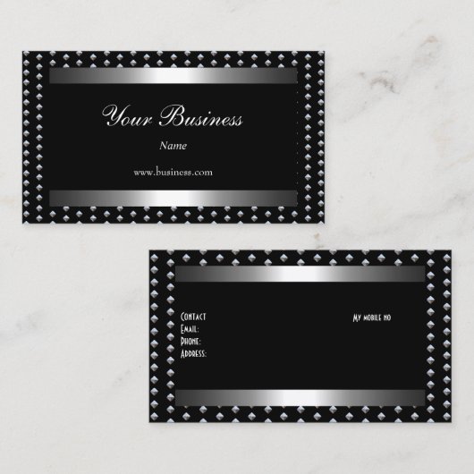 Zilveren noppen Zwart Elegant Classy Visitekaartje (Voorkant / Achterkant)