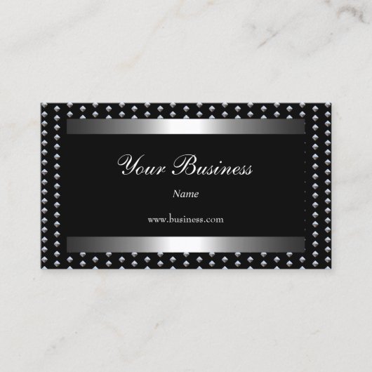 Zilveren noppen Zwart Elegant Classy Visitekaartje (Voorkant)