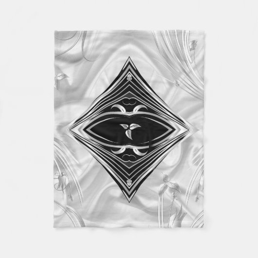 Zilveren of Abstracte bloemen op zwarte zijde - Zi Fleece Deken (Voorkant)