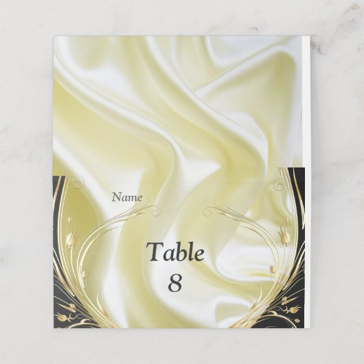 Zilveren of gouden abstracte bloemen op zijde & ku plaatskaartje (Buitenkant ongevouwen)