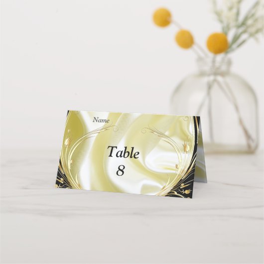 Zilveren of gouden abstracte bloemen op zijde & ku plaatskaartje (Voorkant)