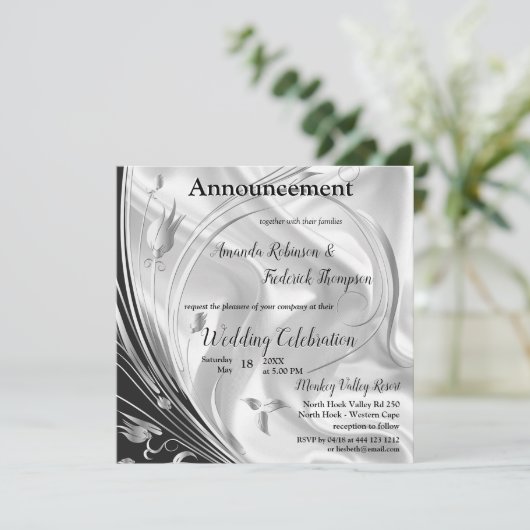 Zilveren of gouden Abstracte bloemen op zijde - Zi Aankondiging (Staand voorkant)