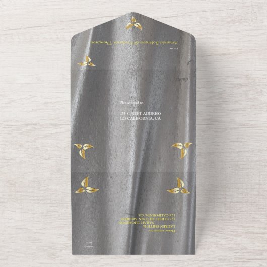 Zilveren of gouden Abstracte bloemen op zijde - Zi All In One Uitnodiging (Buitenkant)