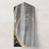 Zilveren of gouden Abstracte bloemen op zijde - Zi All In One Uitnodiging (Binnen)