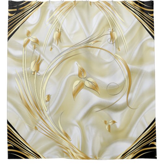 Zilveren of gouden Abstracte bloemen op zijde - Zi Douchegordijn (Voorkant)