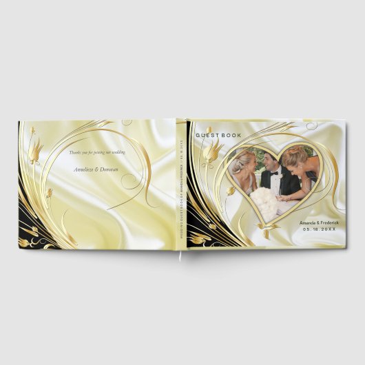 Zilveren of gouden Abstracte bloemen op zijde - Zi Gastenboek (Volledig)