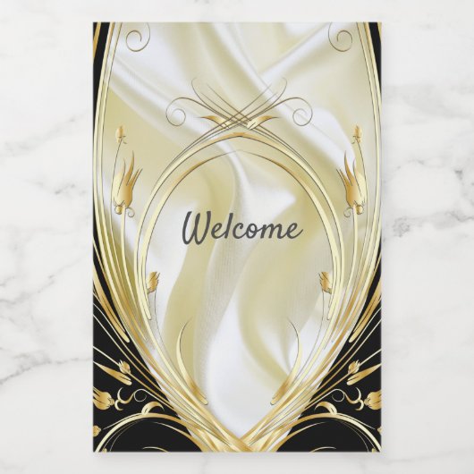 Zilveren of gouden Abstracte bloemen op zijde - Zi Wijn Etiket (Enkel label)