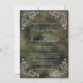 Zilveren Olive Green Waterverf Wedding Kaart (Voorkant)