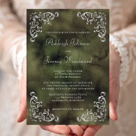  Zilveren Olive Green Waterverf Wedding Kaart