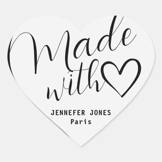 Zilveren Ombre Gemaakt met Liefde Kalligrafie Lett Hart Sticker (Voorkant)