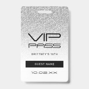 Zilveren Ombre Glitter Glam VIP Pas 16e Uitnodigin Badge
