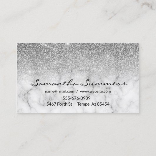 Zilveren Ombre Glitter Marmer Aanpassen Glitter Visitekaartje (Achterkant)