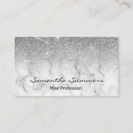Zilveren Ombre Glitter Marmer Aanpassen Glitter Visitekaartje (Voorkant)
