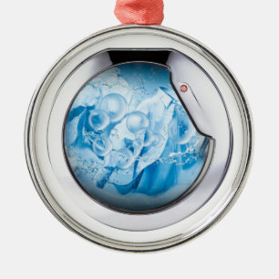 zilveren omhulde wasmachine, geanimeerd metalen ornament